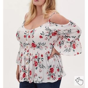 Floral cold shoulder top